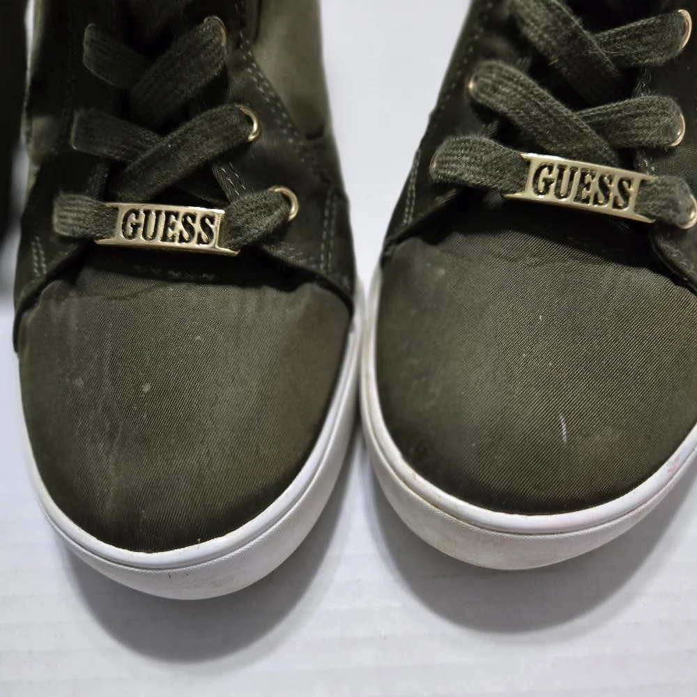 Guess High Top Wedge Sneaker, Lace Up Olive Green, 9